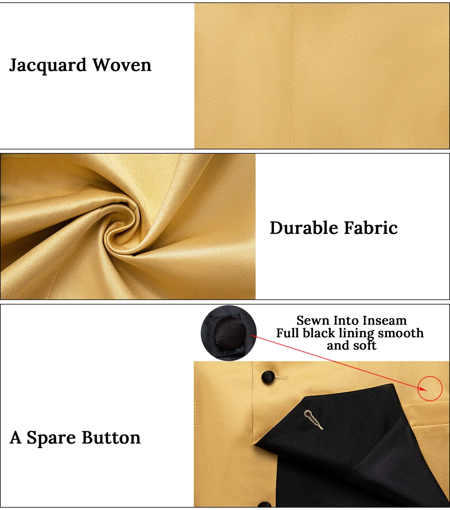 Ties2you Gold Solid Vest for Men Shawl Collar Wedding Waistcoat Tie Hanky Cufflinks Set sold by Ties2You product image thumbnail 4