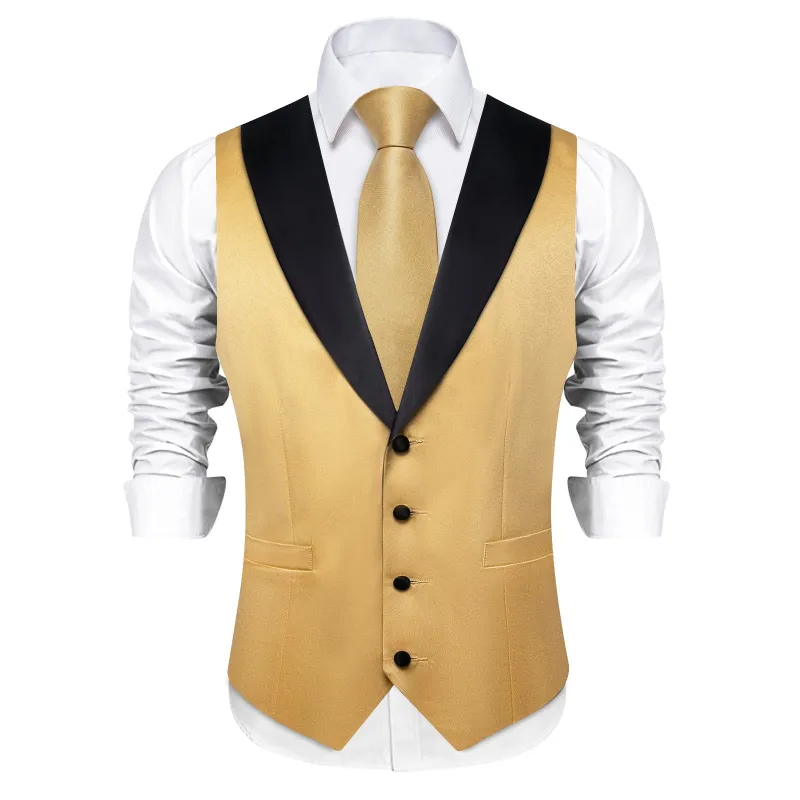 Ties2you Gold Solid Vest for Men Shawl Collar Wedding Waistcoat Tie Hanky Cufflinks Set sold by Ties2You