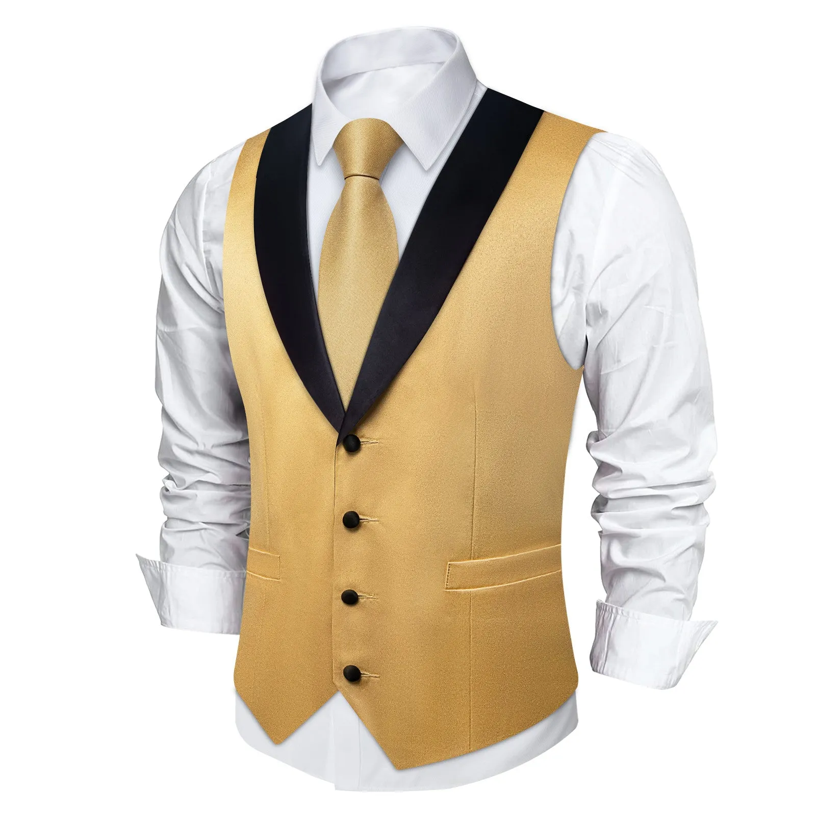 Ties2you Gold Solid Vest for Men Shawl Collar Wedding Waistcoat Tie Hanky Cufflinks Set sold by Ties2You product image thumbnail 2