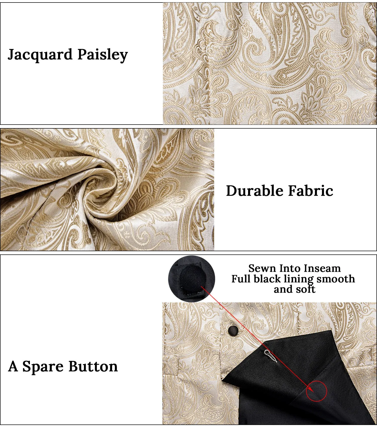 Ties2you Mens Vest Champagne Shawl Collar Wedding Vest Tie Pocket Square Cufflinks Set sold by Ties2You product image thumbnail 4