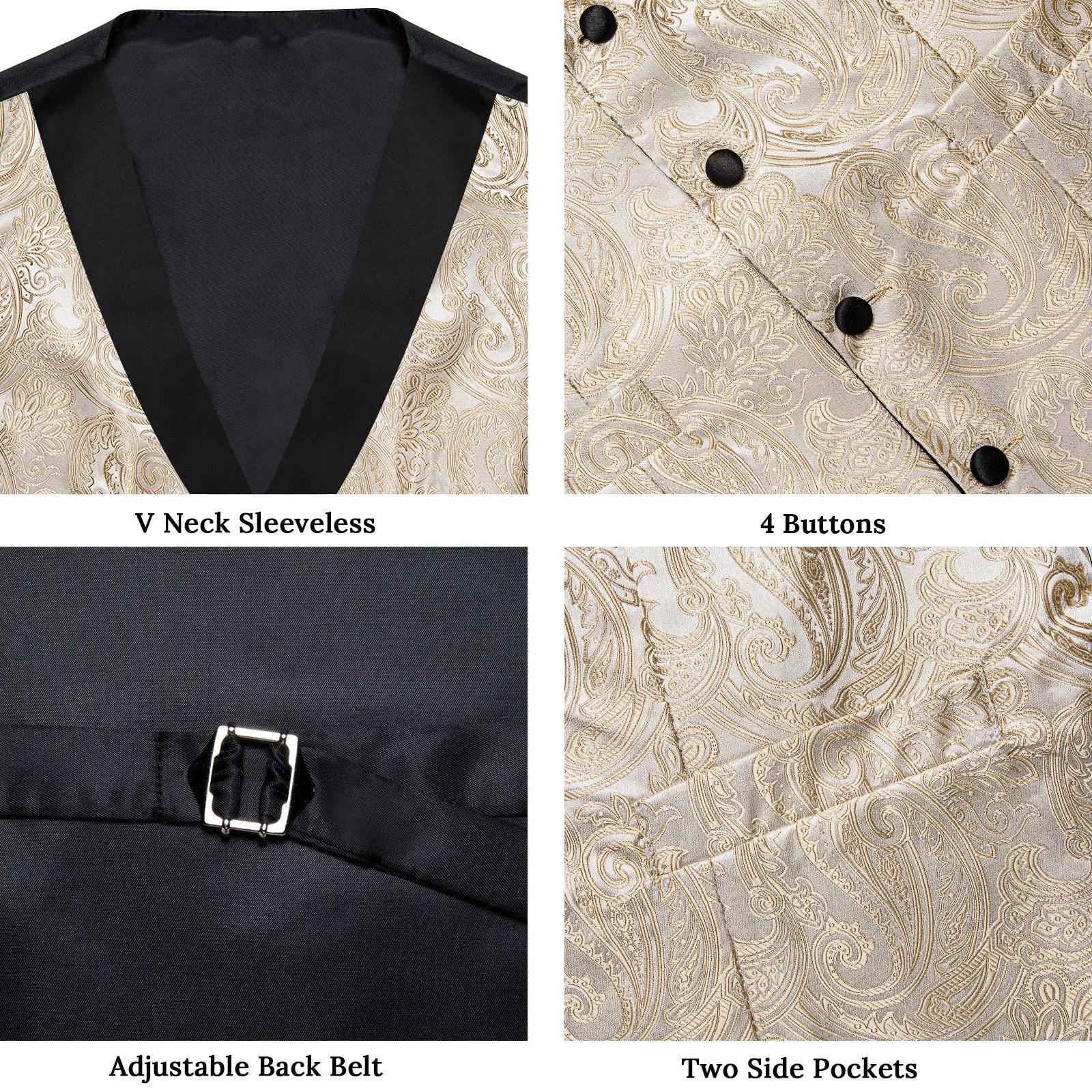 Ties2you Mens Vest Champagne Shawl Collar Wedding Vest Tie Pocket Square Cufflinks Set sold by Ties2You product image thumbnail 3