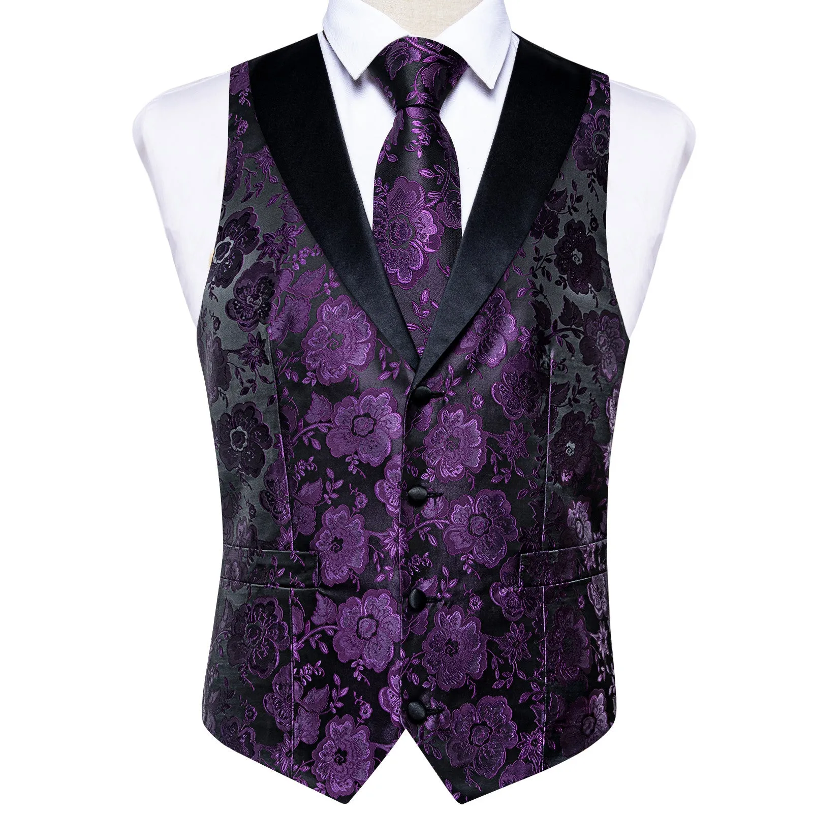 Ties2you Purple Floral Suit Vest Shawl Collar Dress Waistcoat Tie Pocket Square Cufflinks Set sold by Ties2You