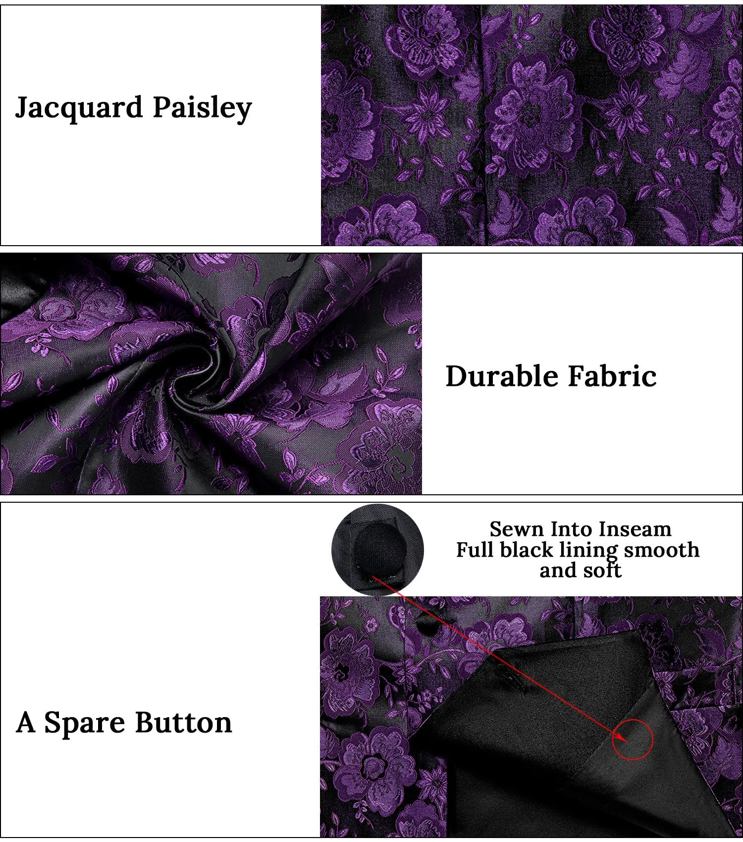 Ties2you Purple Floral Suit Vest Shawl Collar Dress Waistcoat Tie Pocket Square Cufflinks Set sold by Ties2You product image thumbnail 4