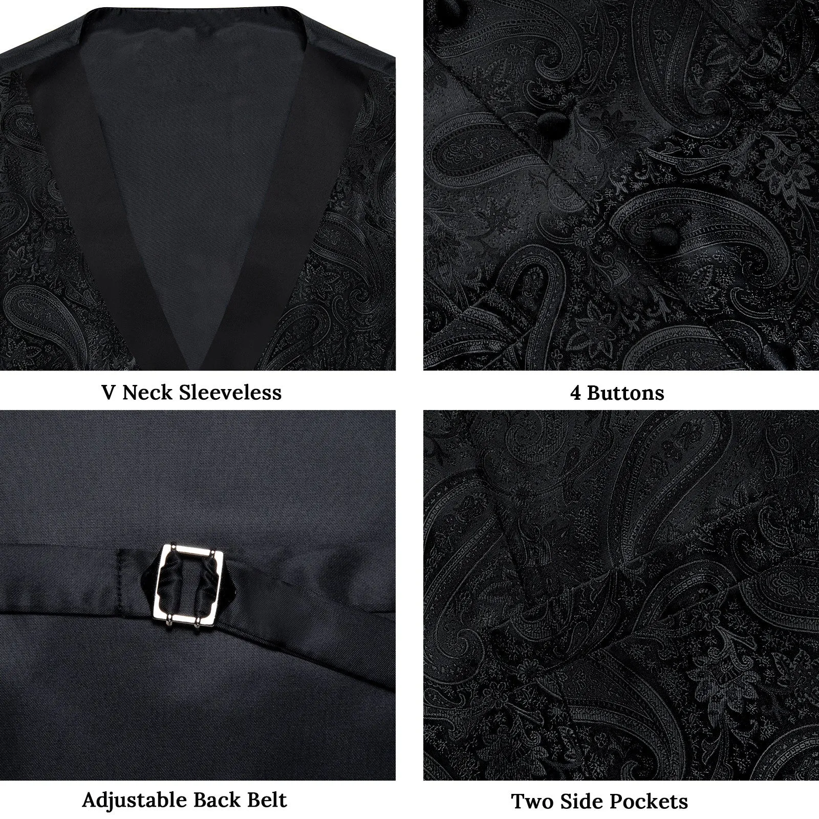 Ties2you Black Paisley Jacquard Waistcoat Shawl Collar Vest Tie Hanky Cufflinks Set sold by Ties2You product image thumbnail 3