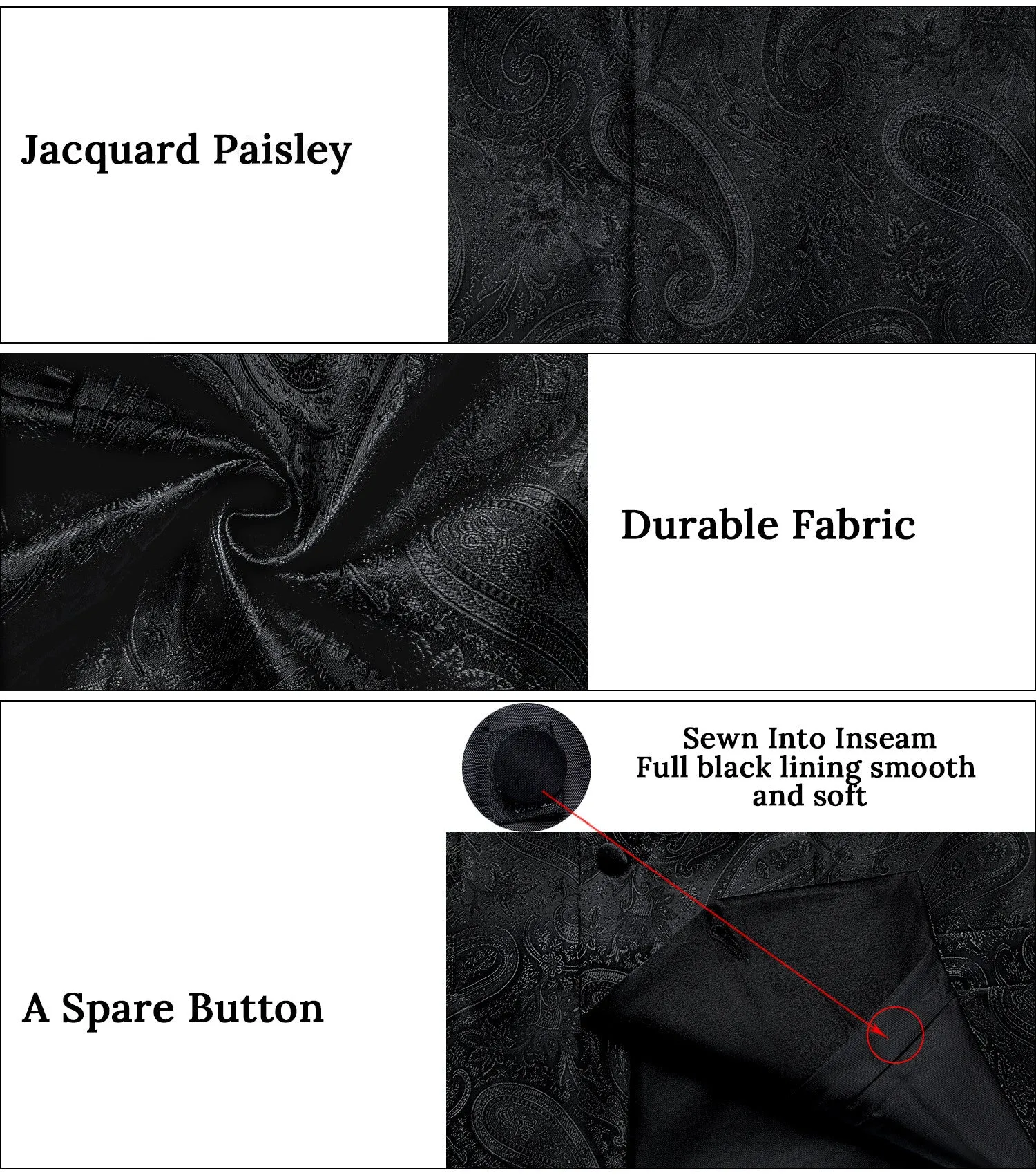 Ties2you Black Paisley Jacquard Waistcoat Shawl Collar Vest Tie Hanky Cufflinks Set sold by Ties2You product image thumbnail 4