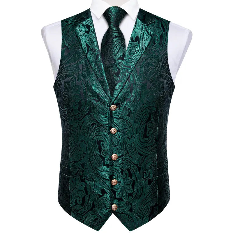 Ties2you Hunter Green Vest Paisley Mens Suit Collar Vest Tie Pocket Square Cufflinks Set sold by Ties2You