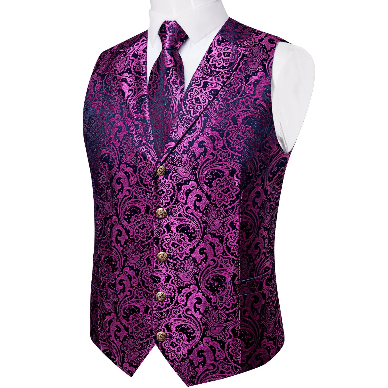 Ties2you Purple Waistcoat for Men Floral Silk Collar Vest Tie Hanky Cufflinks Set for Wedding sold by Ties2You product image thumbnail 3