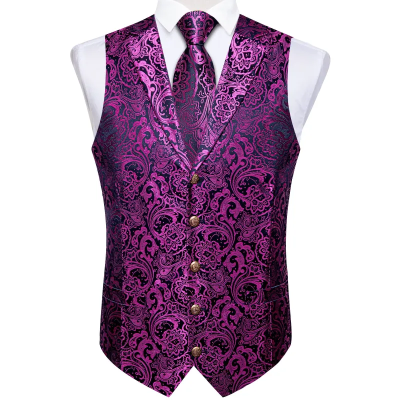 Ties2you Purple Waistcoat for Men Floral Silk Collar Vest Tie Hanky Cufflinks Set for Wedding sold by Ties2You