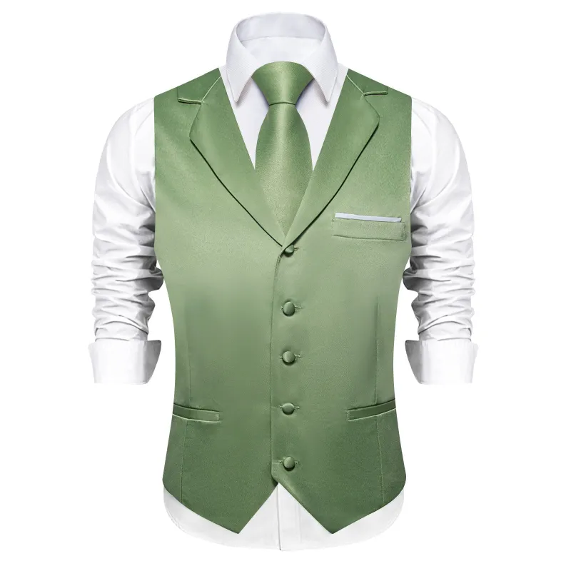 Ties2you Pea Green Dress Vest Solid Collar Waistcoat Tie Pocket Square Cufflinks Set made by Ties2You