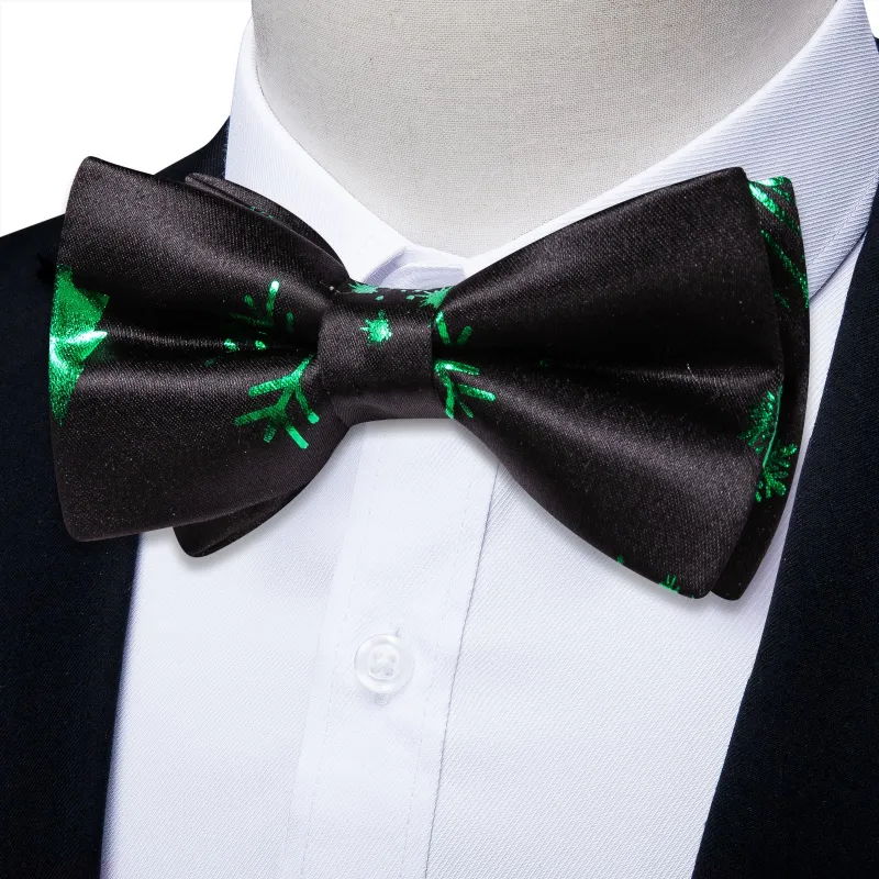 Ties2you Black Xmas Bowtie Snowflake Pre-tied Bow Tie Pocket Square Cufflinks Set sold by Ties2You