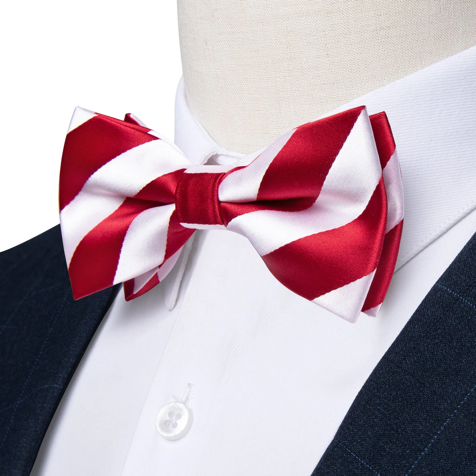 Ties2you Red Striped Bow Tie for Men Holiday Pre-tied Bowtie Hanky Cufflinks Set sold by Ties2You product image thumbnail 4