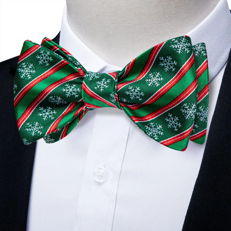 Ties2you Hunter Green Xmas Bow Tie Snowflake Mens Self-Tied Striped Bowtie Pocket Square Cufflinks Set sold by Ties2You