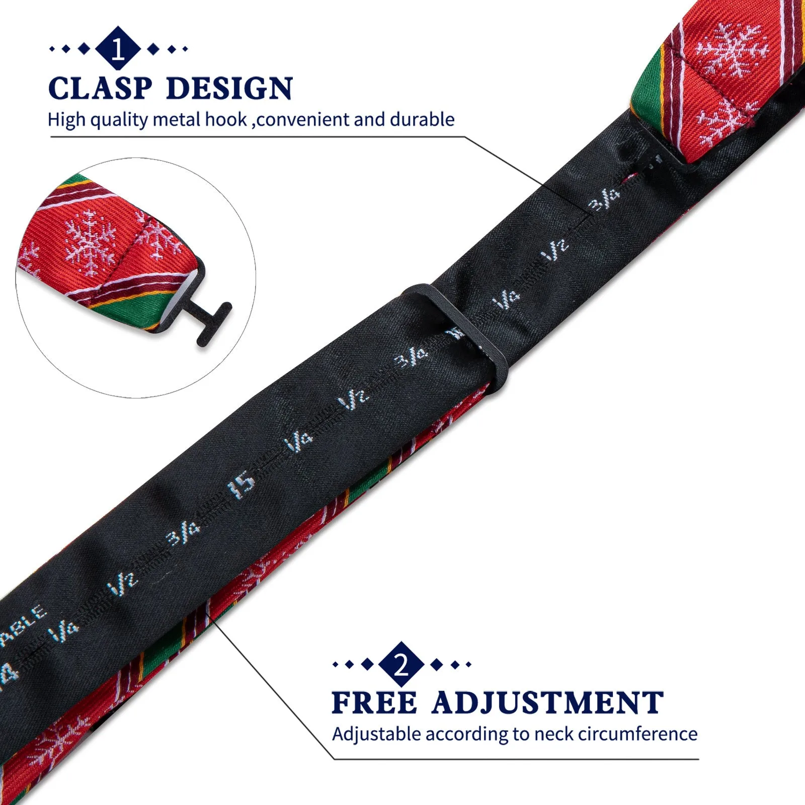 Ties2you Holiday Bow Tie Red Snowflake Mens Striped Self-Tied Bowtie Pocket Square Cufflinks Set for Party sold by Ties2You product image thumbnail 5