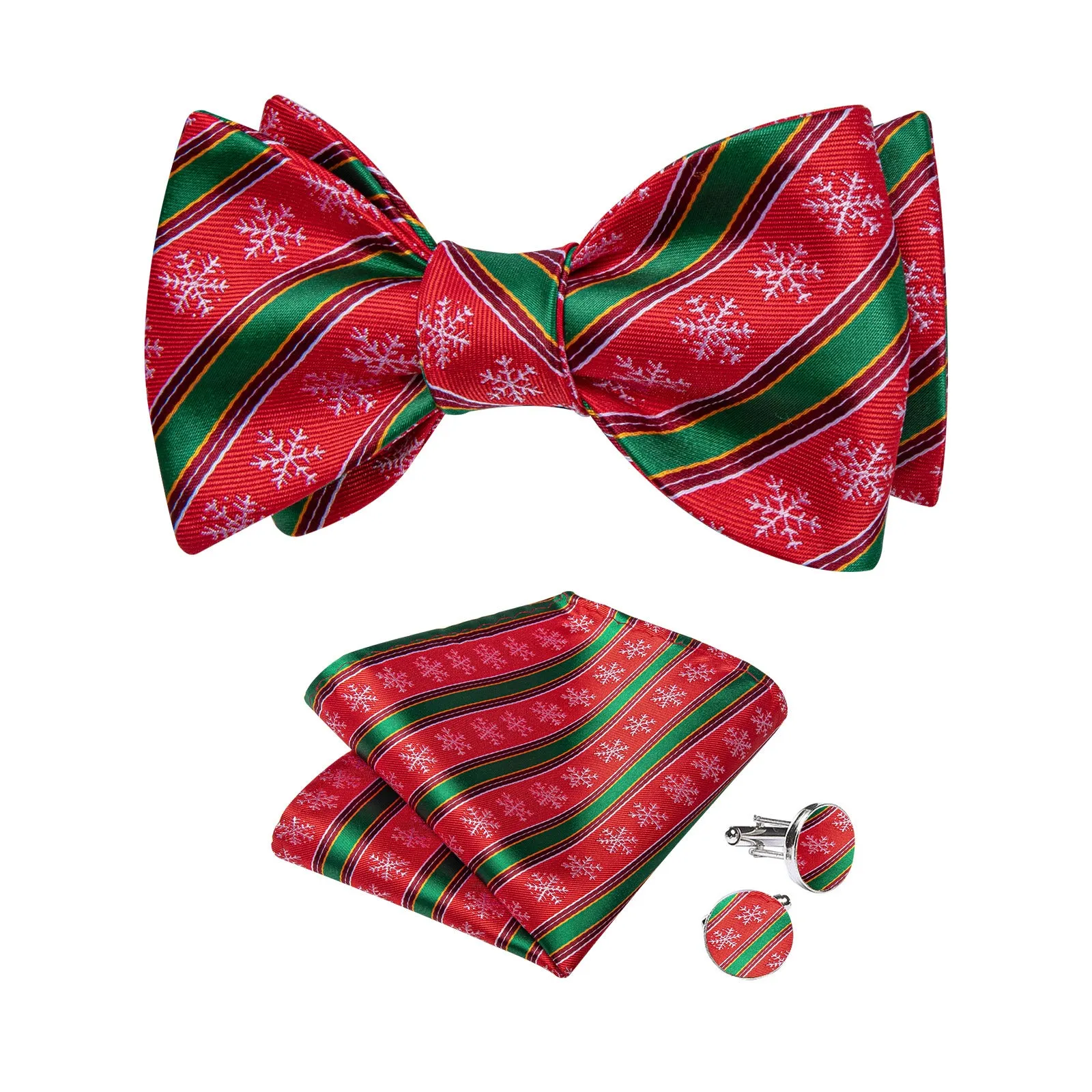 Ties2you Holiday Bow Tie Red Snowflake Mens Striped Self-Tied Bowtie Pocket Square Cufflinks Set for Party sold by Ties2You product image thumbnail 2