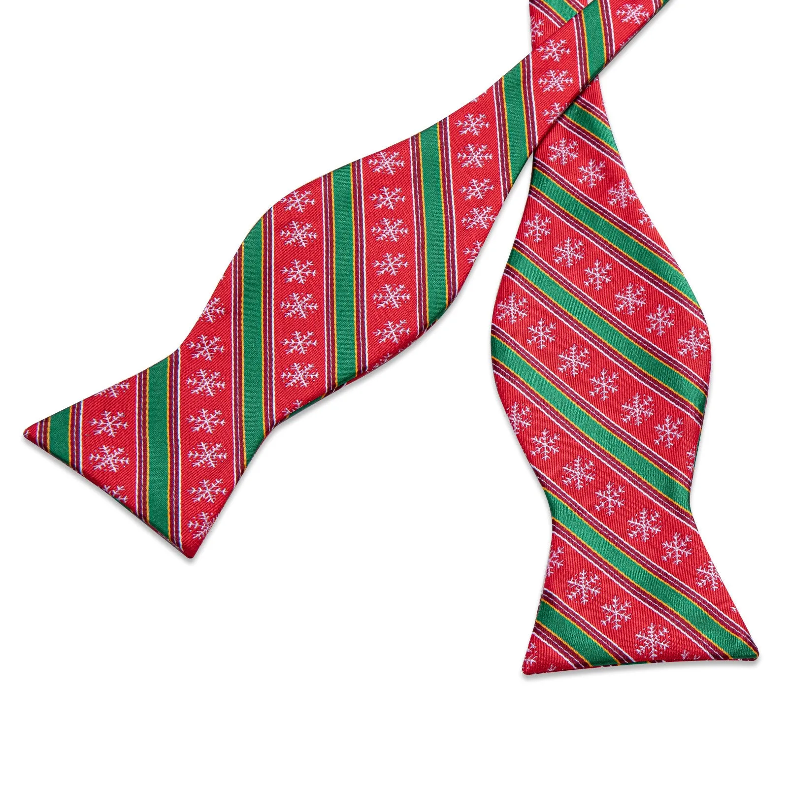 Ties2you Holiday Bow Tie Red Snowflake Mens Striped Self-Tied Bowtie Pocket Square Cufflinks Set for Party sold by Ties2You product image thumbnail 4