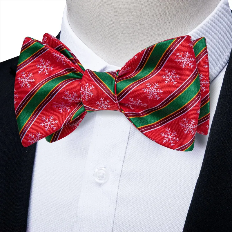 Ties2you Holiday Bow Tie Red Snowflake Mens Striped Self-Tied Bowtie Pocket Square Cufflinks Set for Party sold by Ties2You