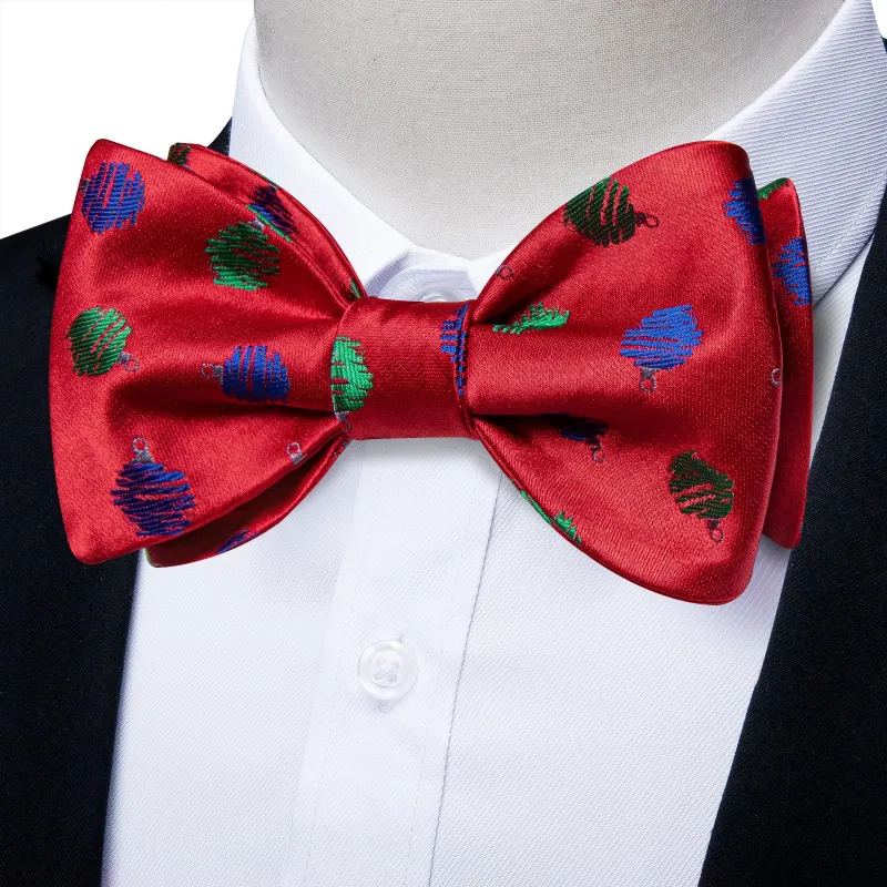 Ties2you Red Polka Dot Bow Tie Mens Xmas Silk Self-Tied Bowtie Pocket Square Cufflinks Set sold by Ties2You