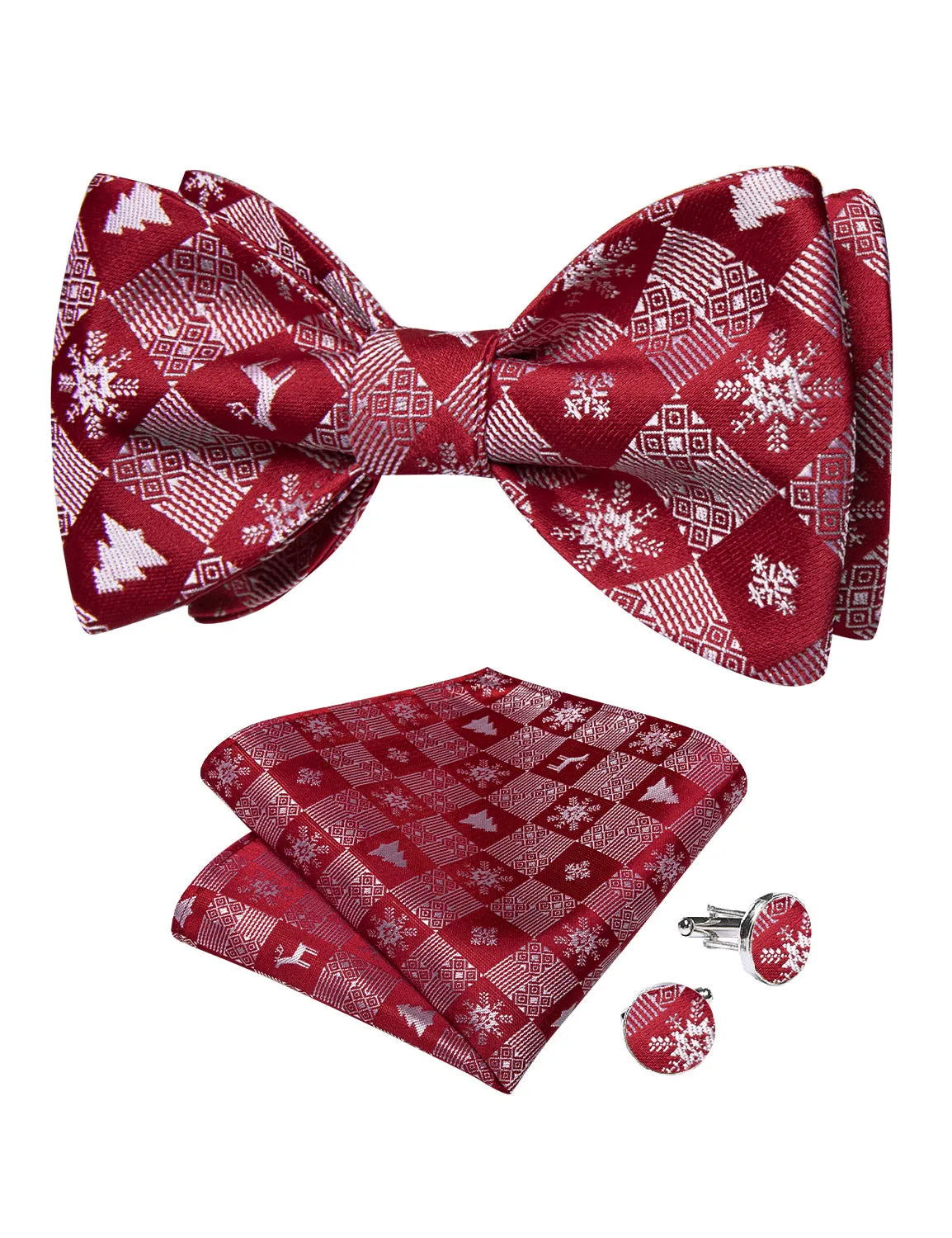 Ties2you Snowflake Bow Tie Mens Holiday Red Self-Tied Bowtie Hanky Cufflinks Set sold by Ties2You product image thumbnail 2