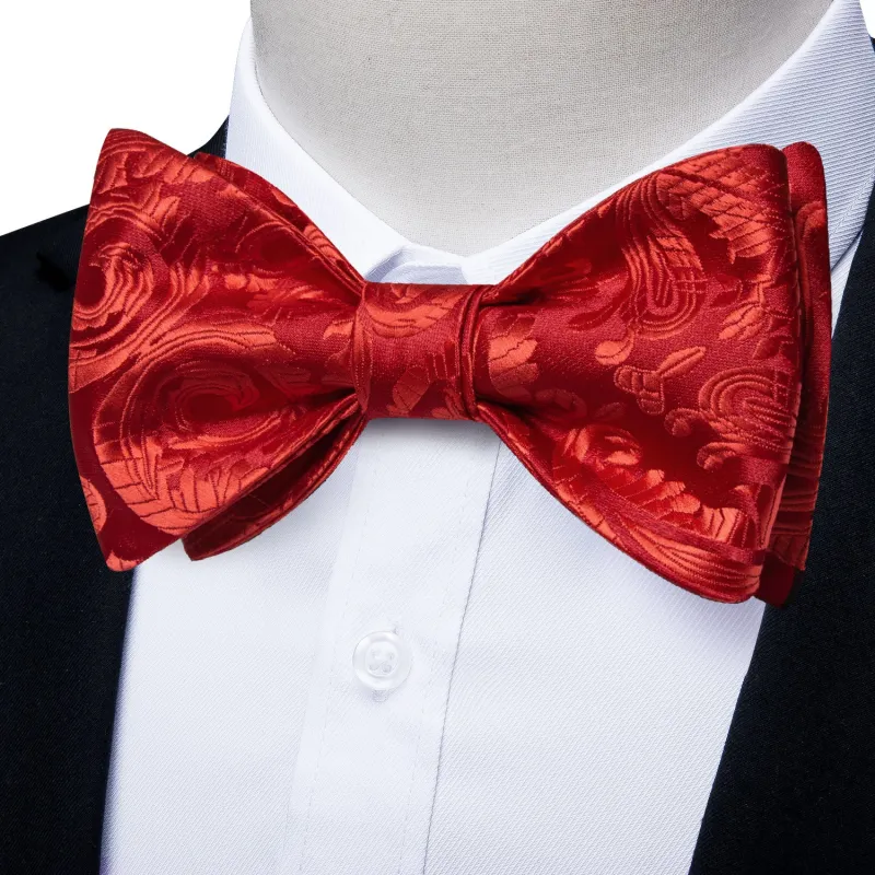 Ties2you Holiday Mens Bow Tie Red Floral Self-Tied Bowtie Pocket Square Cufflinks Set sold by Ties2You