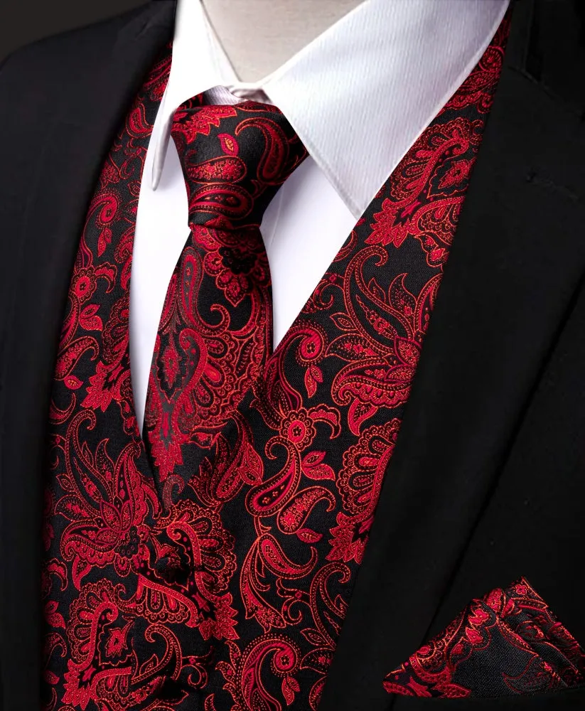 Ties2you V-Neck Waistcoat Red Jacquard Paisley Men's Vest Necktie Set sold by Ties2You product image thumbnail 3