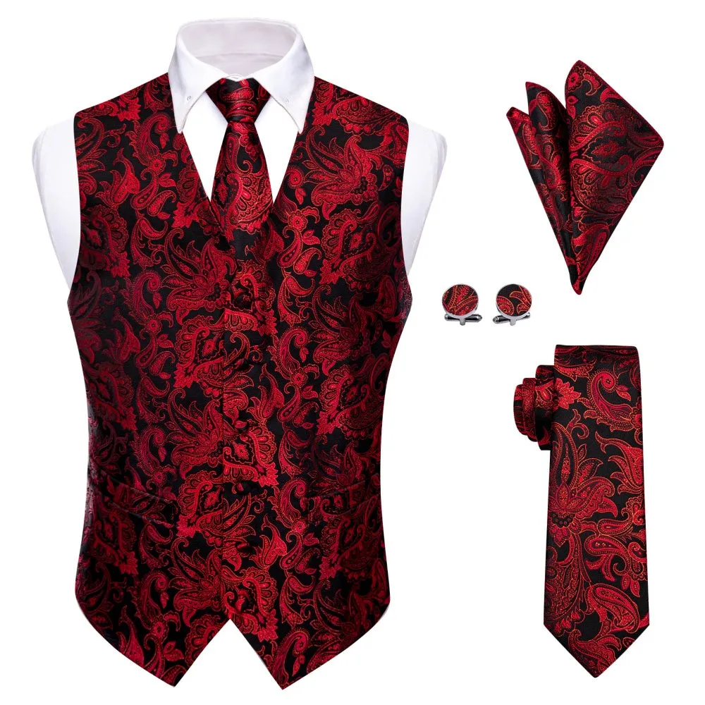 Ties2you V-Neck Waistcoat Red Jacquard Paisley Men's Vest Necktie Set sold by Ties2You