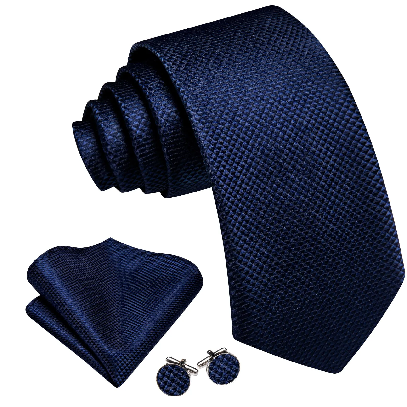 Ties2you Dress Tie Oxford Blue Novelty Silk Formal Men's Tie Pocket Square Cufflinks Set sold by Ties2You product image thumbnail 3