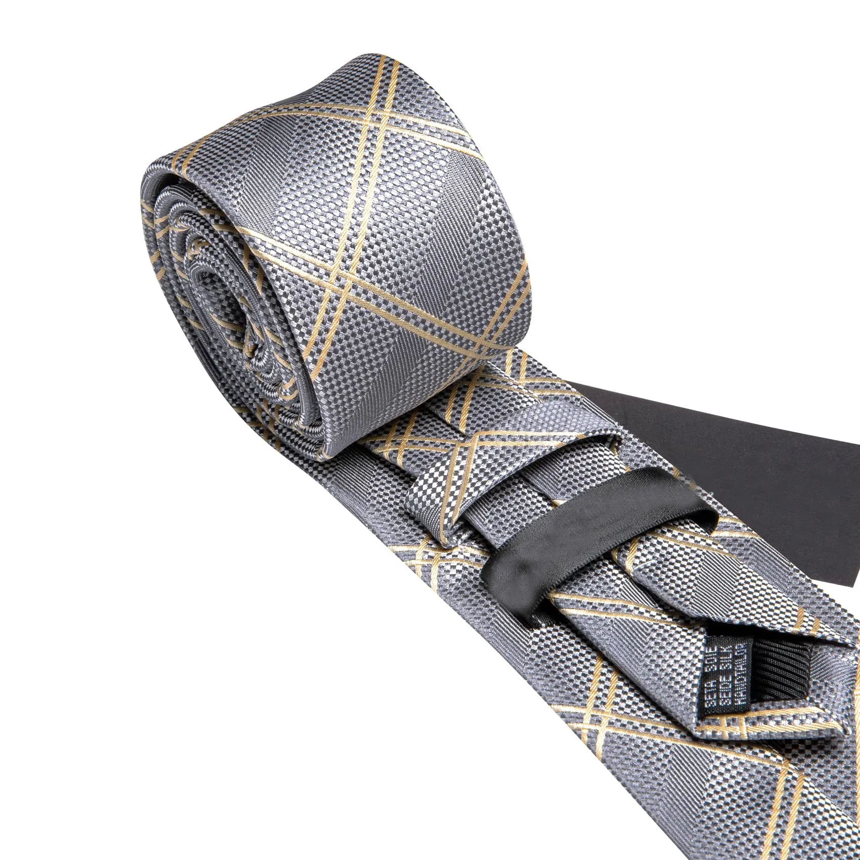 Ties2you Extra Long Necktie 63 Inches Silver Plaid Tie Pocket Square Cufflinks Set sold by Ties2You product image thumbnail 3