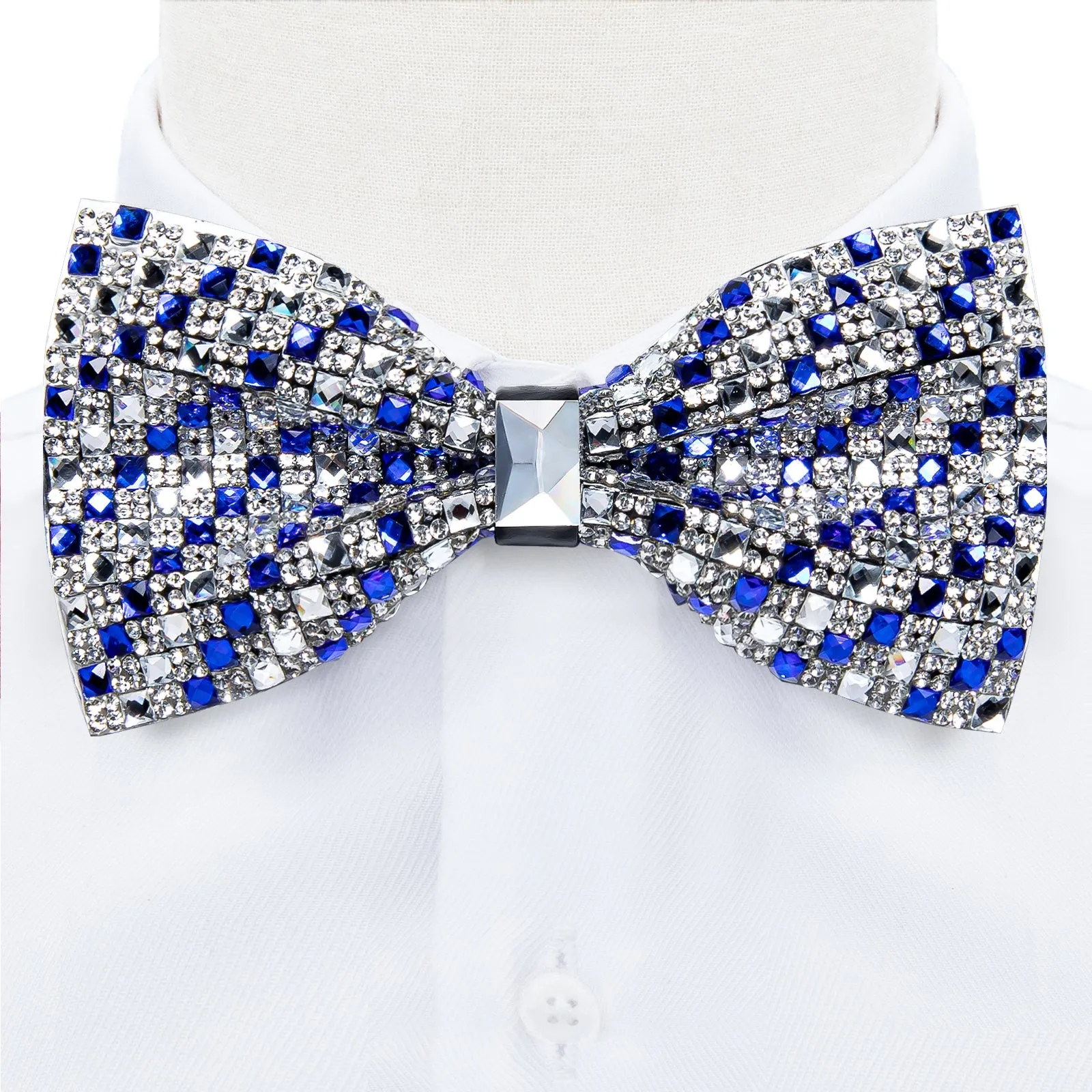 Sliver Blue Imitated Crystal Striped Bow Tie for Men Pre-tied Bowtie for Party sold by Ties2You product image thumbnail 4