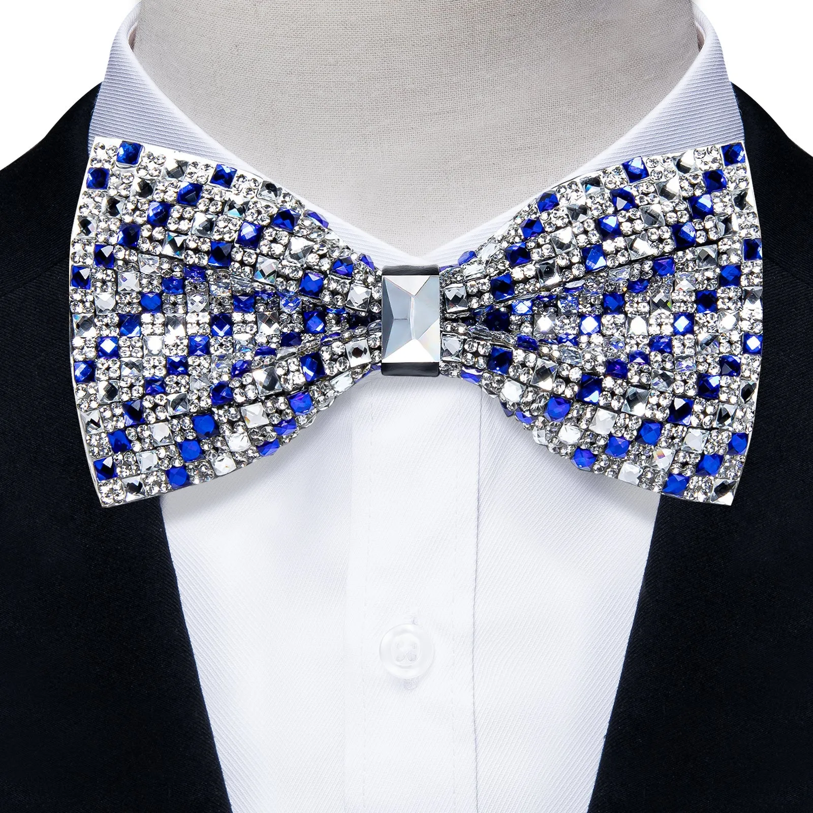 Sliver Blue Imitated Crystal Striped Bow Tie for Men Pre-tied Bowtie for Party sold by Ties2You product image thumbnail 2