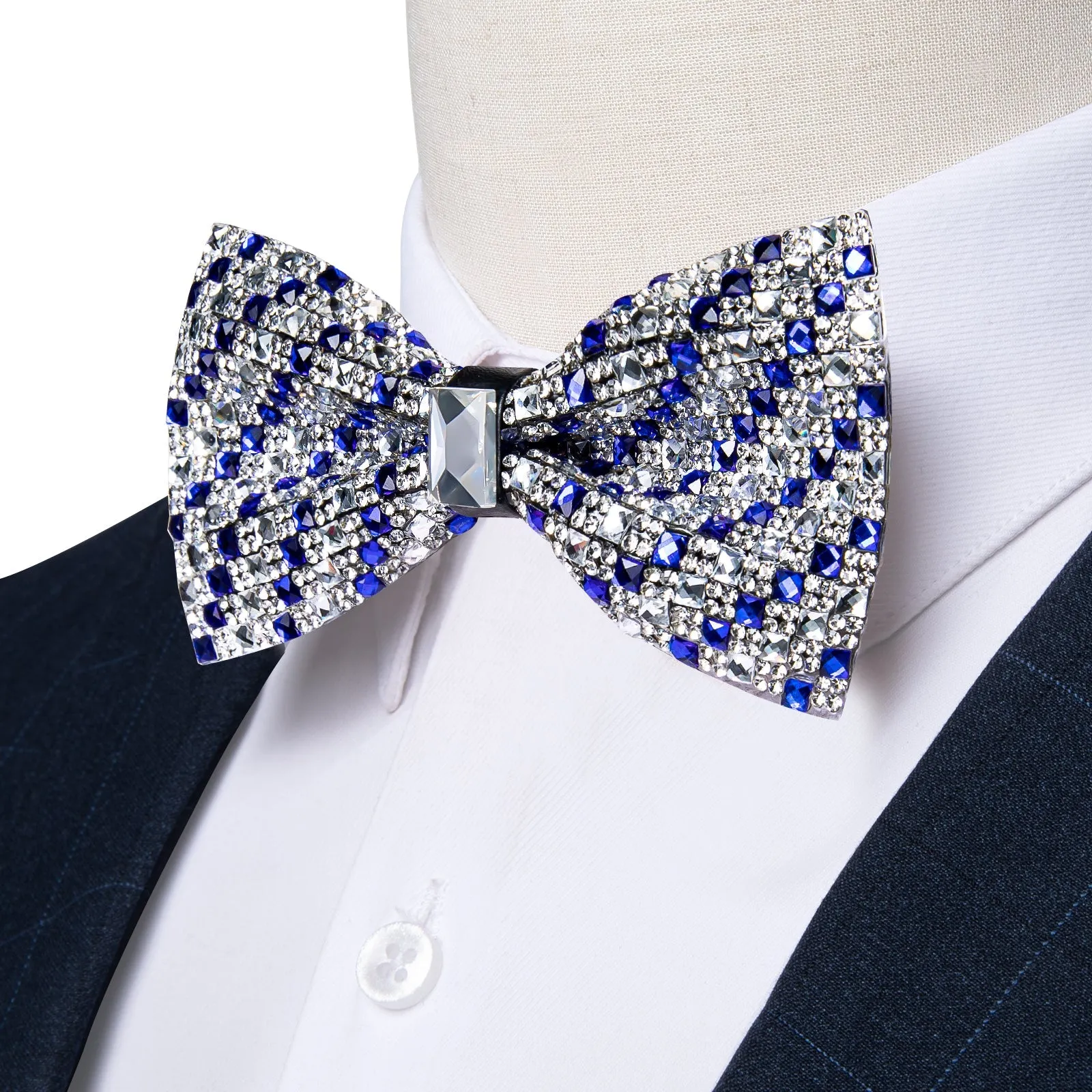 Sliver Blue Imitated Crystal Striped Bow Tie for Men Pre-tied Bowtie for Party sold by Ties2You product image thumbnail 5