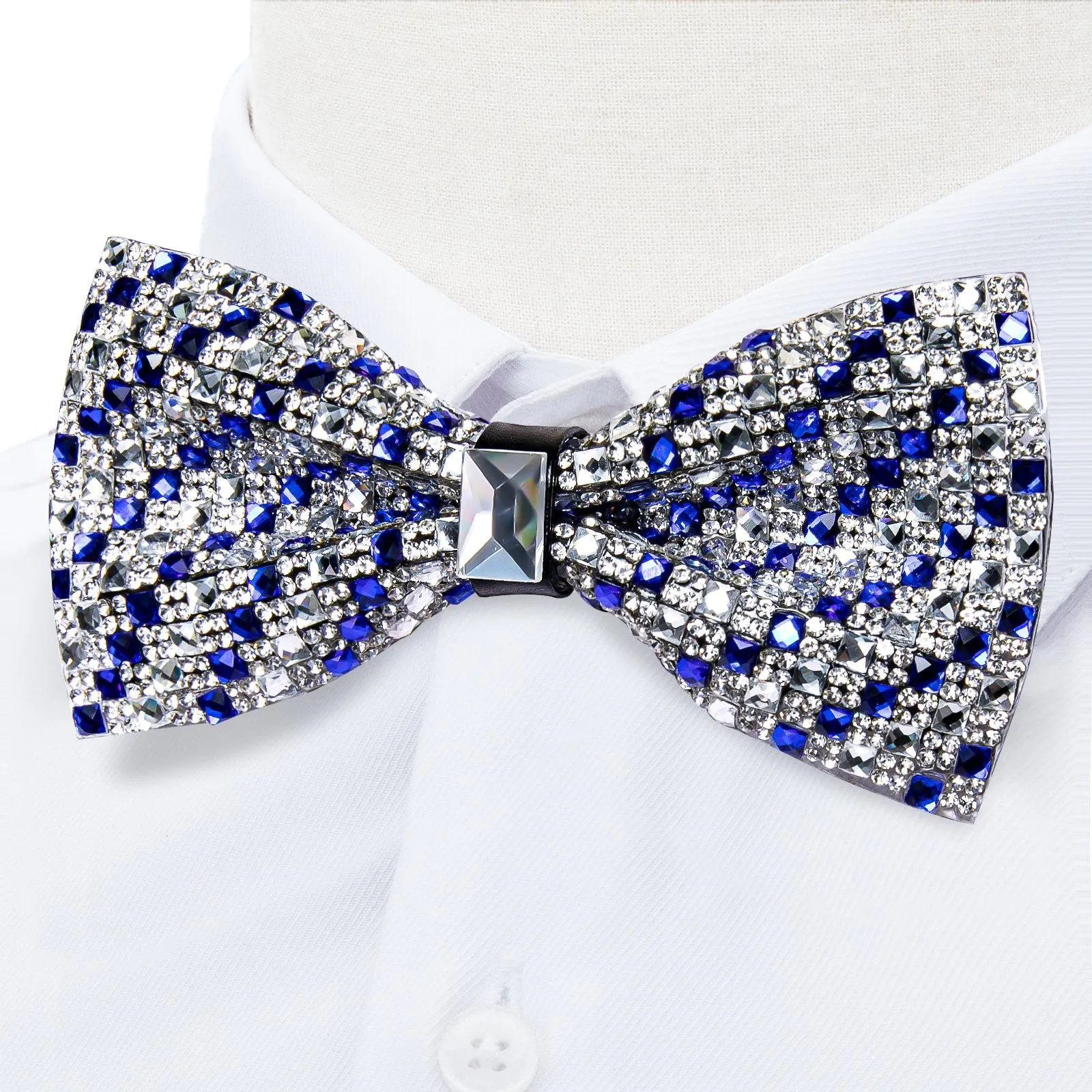 Sliver Blue Imitated Crystal Striped Bow Tie for Men Pre-tied Bowtie for Party sold by Ties2You product image thumbnail 3