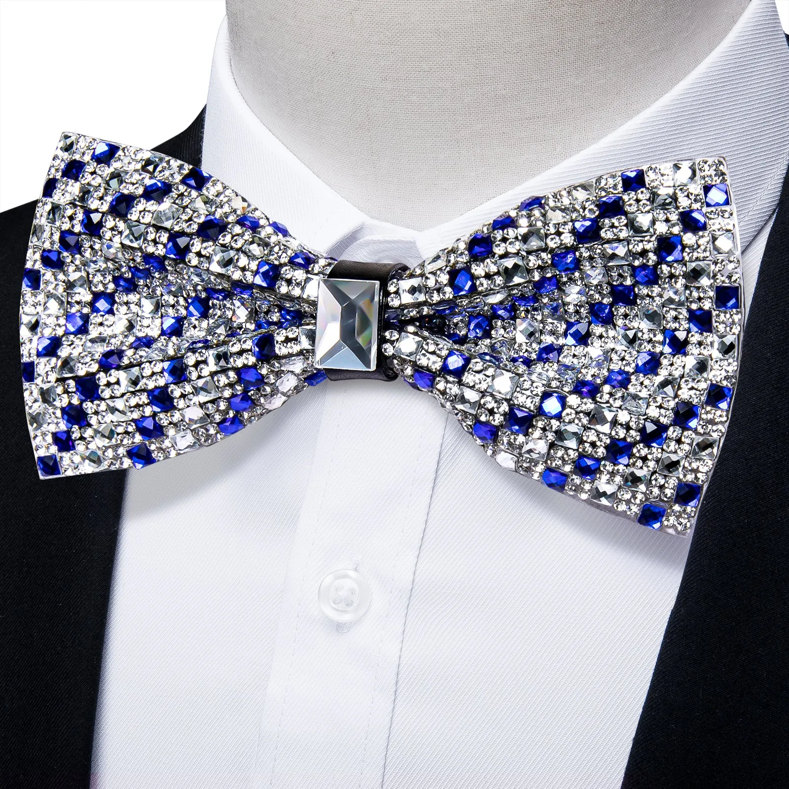 Sliver Blue Imitated Crystal Striped Bow Tie for Men Pre-tied Bowtie for Party sold by Ties2You