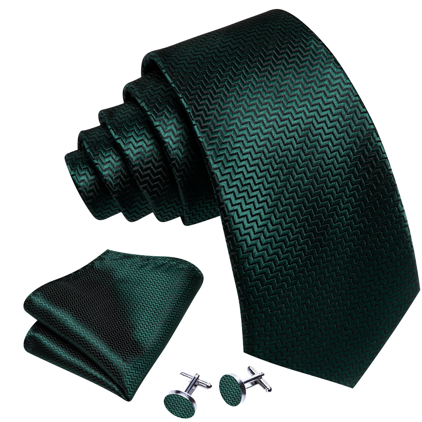 Pure Dark Green Novelty Woven Men's 63 Inches Extra Length Tie Handkerchief Cufflinks Set sold by Ties2You product image thumbnail 5
