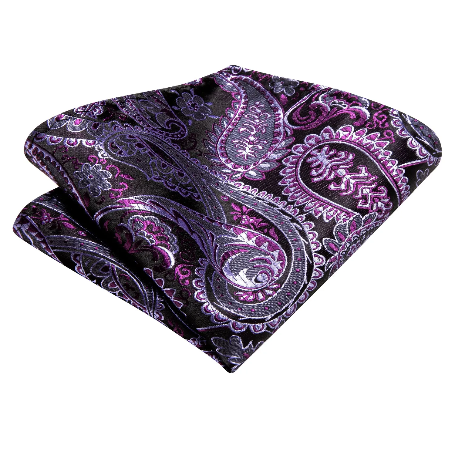 Dark Purple Paisley Ascot Cravat Tie Pocket Square Cufflinks Set sold by Ties2You product image thumbnail 4