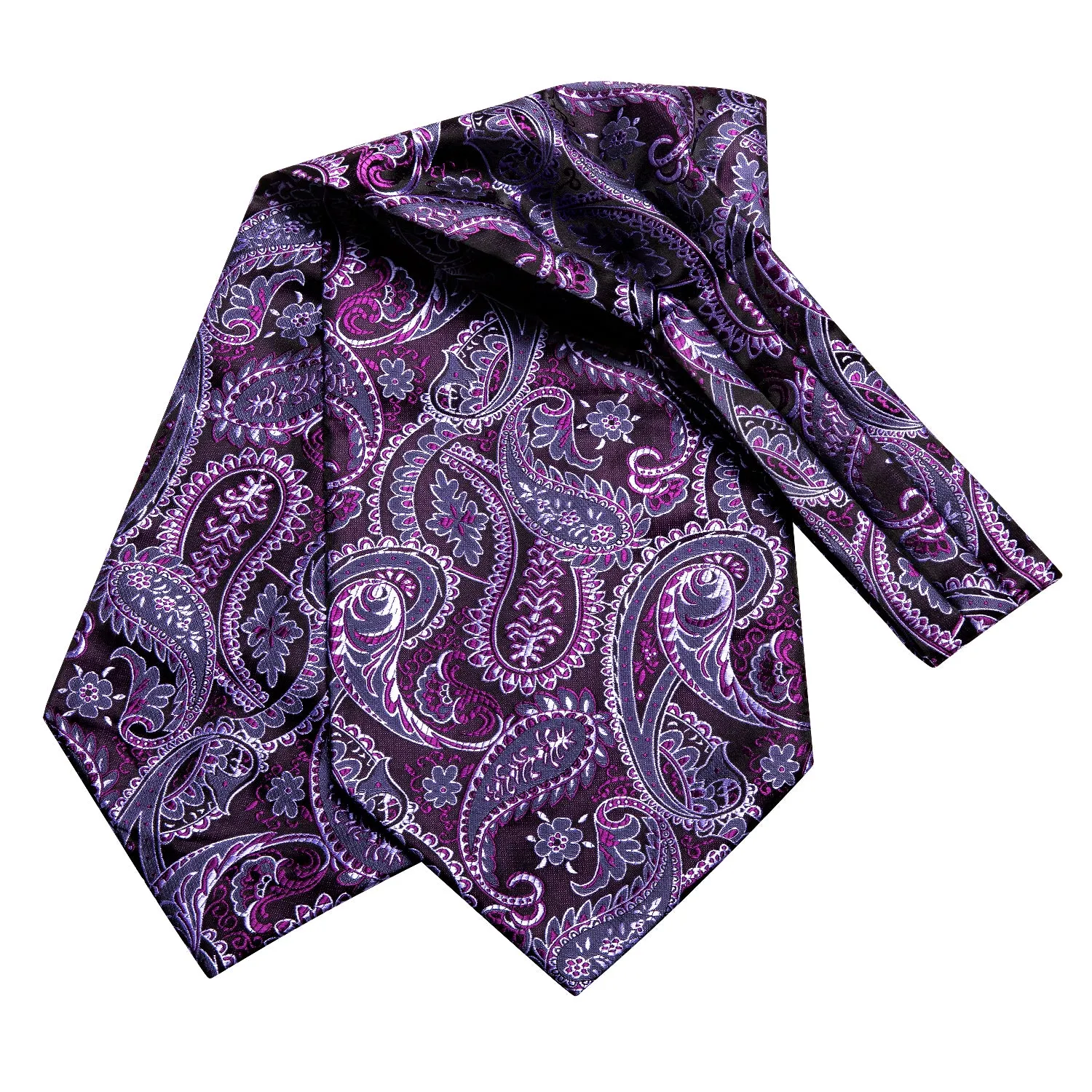 Dark Purple Paisley Ascot Cravat Tie Pocket Square Cufflinks Set sold by Ties2You product image thumbnail 3