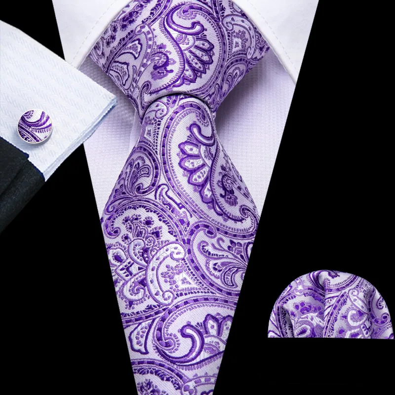 Light Purple Paisley Men's Tie Pocket Square Cufflinks Set sold by Ties2You