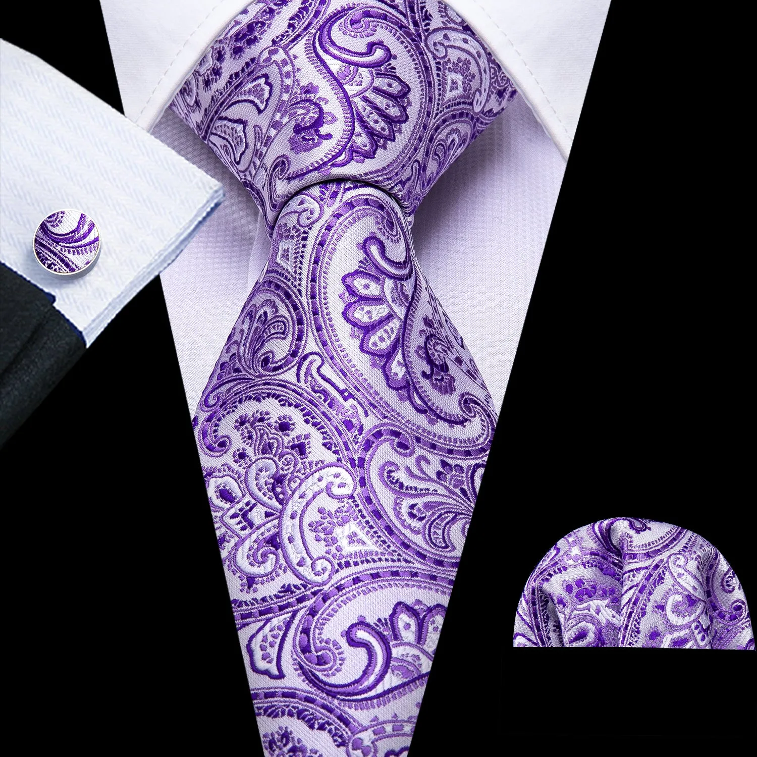 Light Purple Paisley Men's Tie Pocket Square Cufflinks Set sold by Ties2You