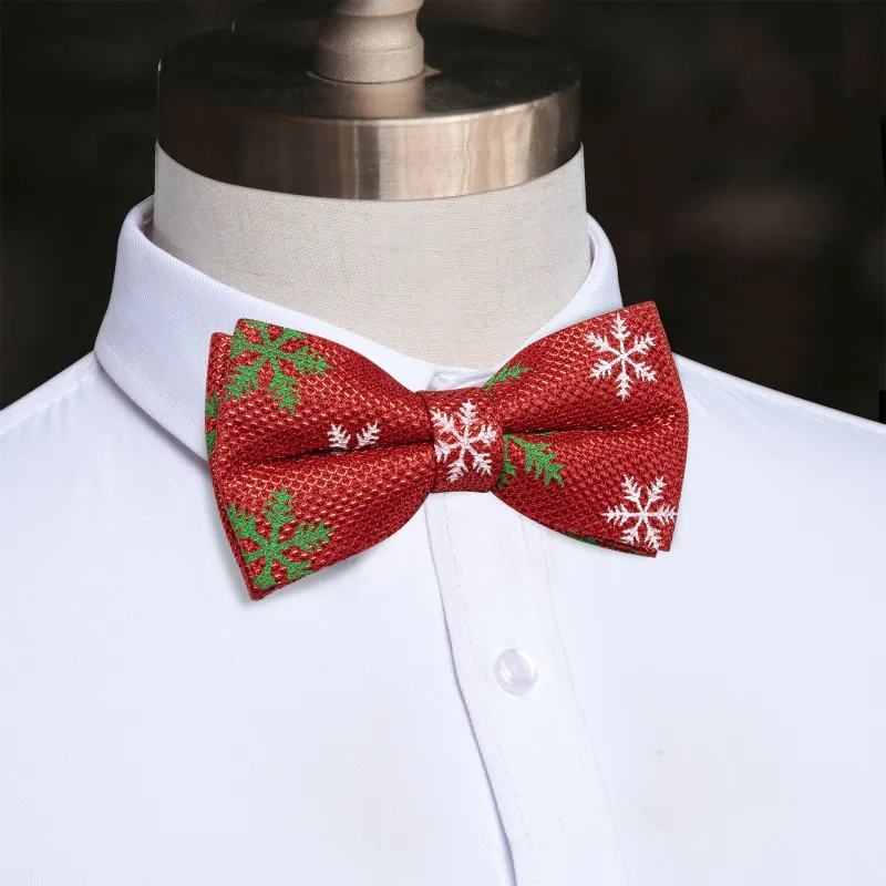 Ties2you Red Mens Bow Tie Snowflake Pre-tied Bowtie for Holiday sold by Ties2You