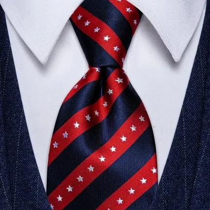 Ties2you Striped Ties Red Blue Star Men's Silk Novelty Single Necktie sold by Ties2You