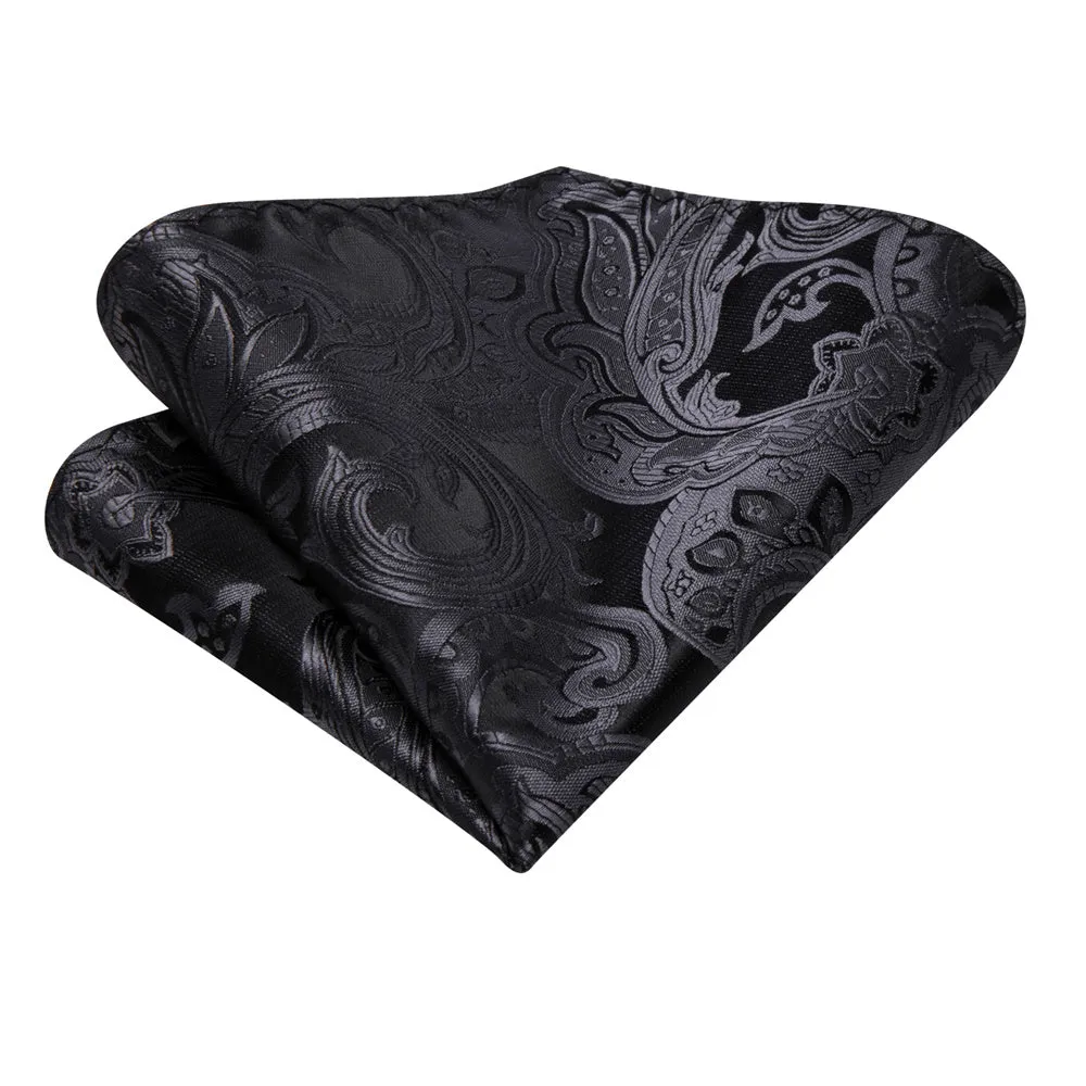 Ties2you Black Paisley Silk Ascot Cravat Tie Pocket Square Cufflinks Set sold by Ties2You product image thumbnail 4