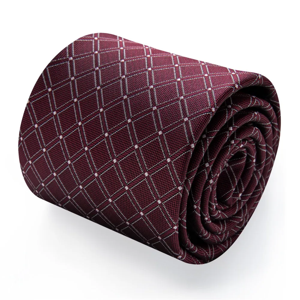 Ties2you Burgundy Red Tie White Lines Plaid Jacquard Mens Necktie Set sold by Ties2You product image thumbnail 3