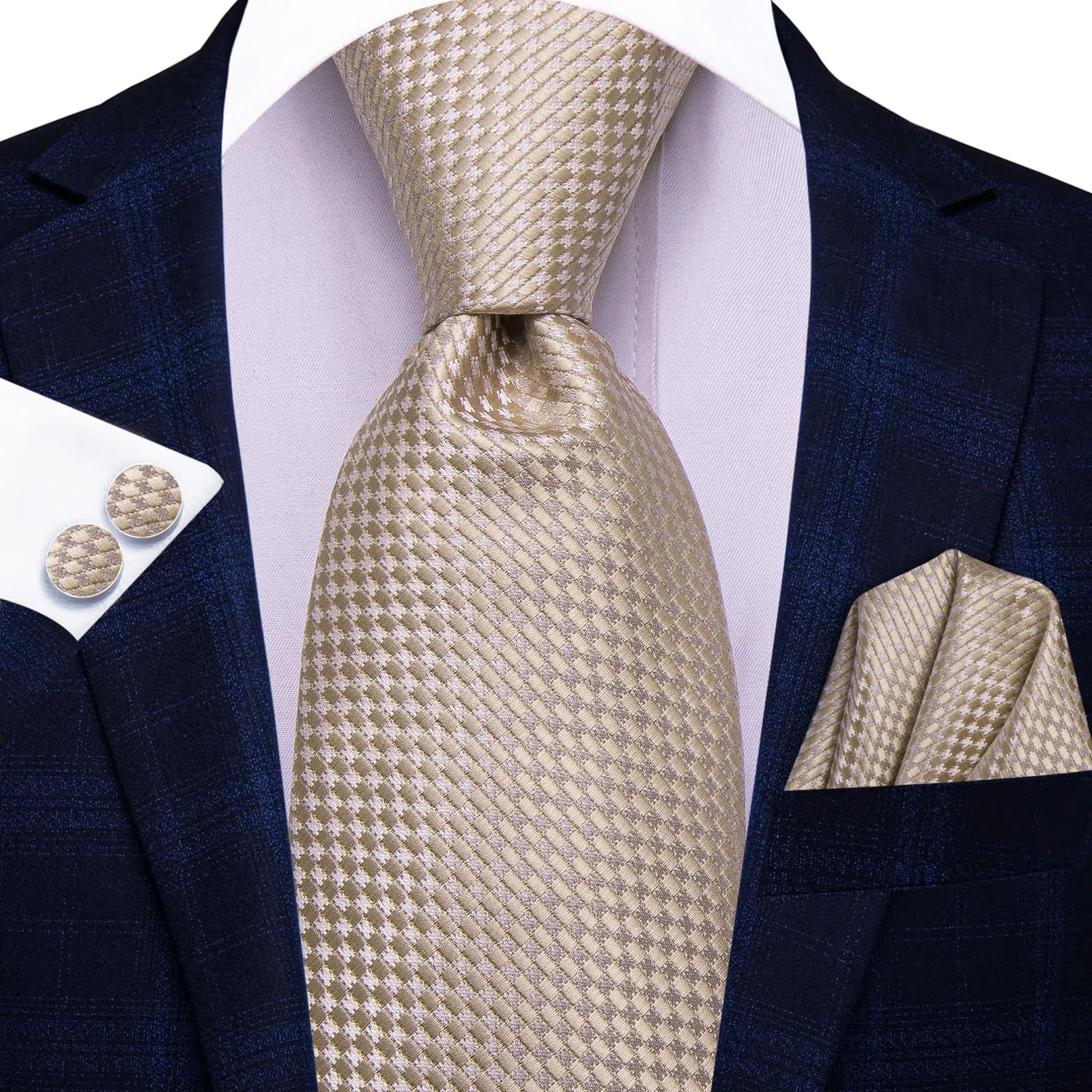 Ties2you Silk Necktie Deep Champagne Plaid Mens Work Dress Tie Set sold by Ties2You product image thumbnail 2