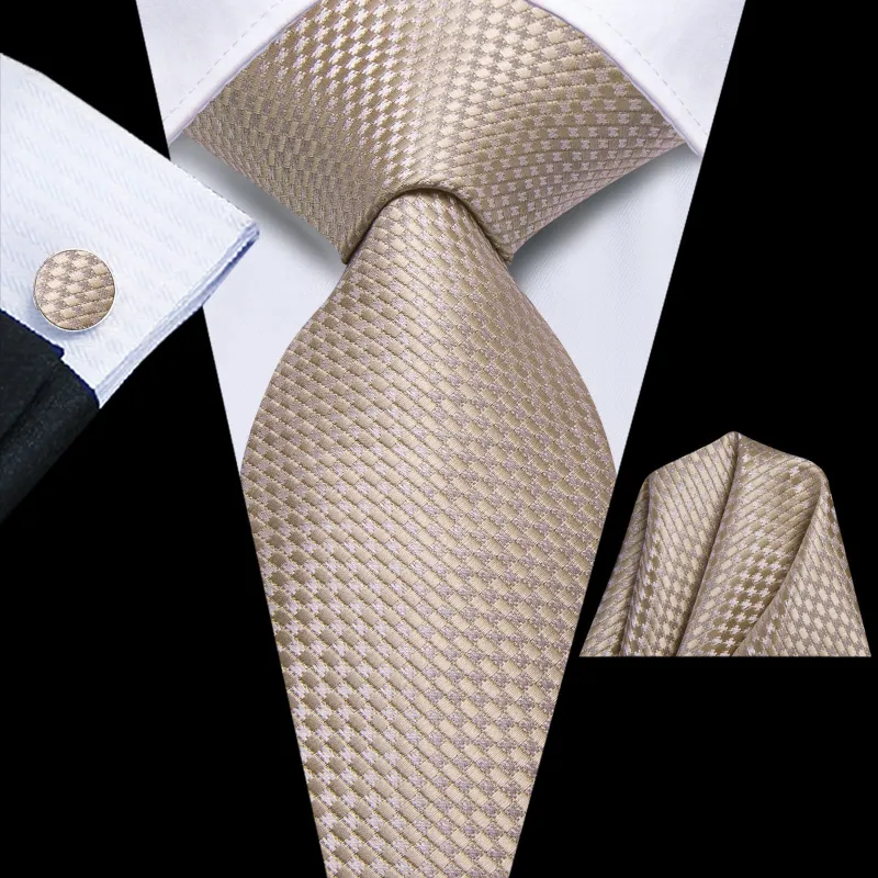 Ties2you Silk Necktie Deep Champagne Plaid Mens Work Dress Tie Set sold by Ties2You