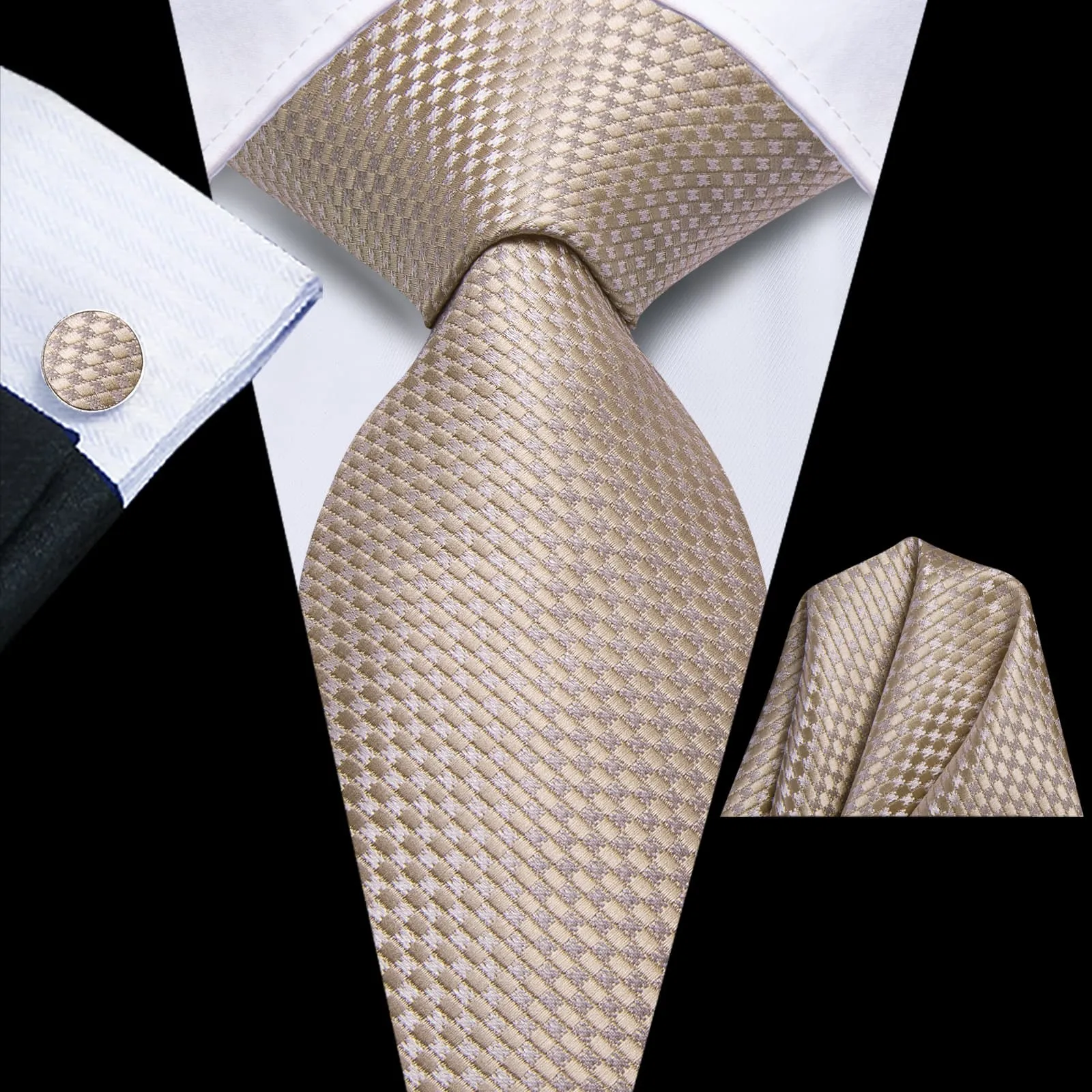 Ties2you Silk Necktie Deep Champagne Plaid Mens Work Dress Tie Set sold by Ties2You