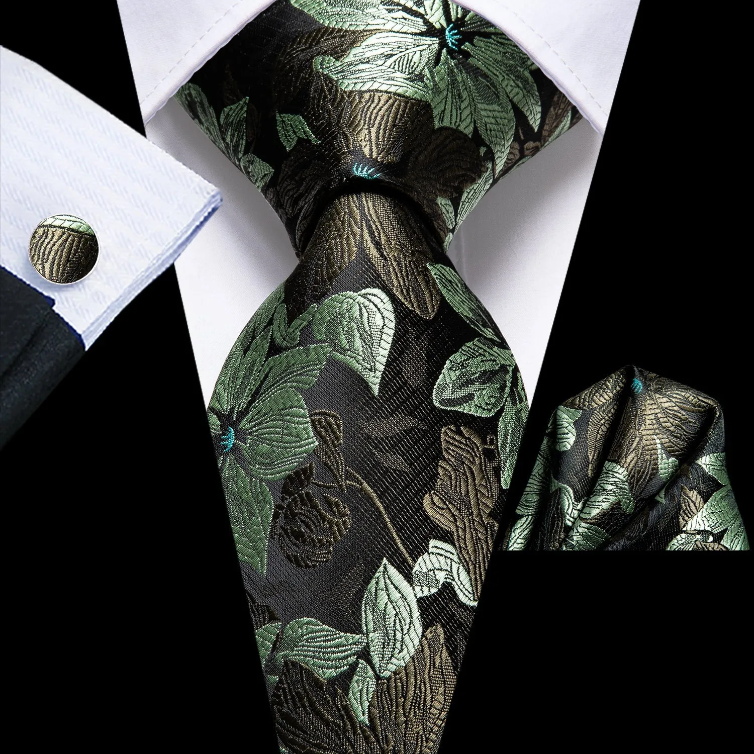 Ties2you Extra Long Tie 70 Inch Sage Green Floral Necktie Pocket Square Cufflinks Set sold by Ties2You