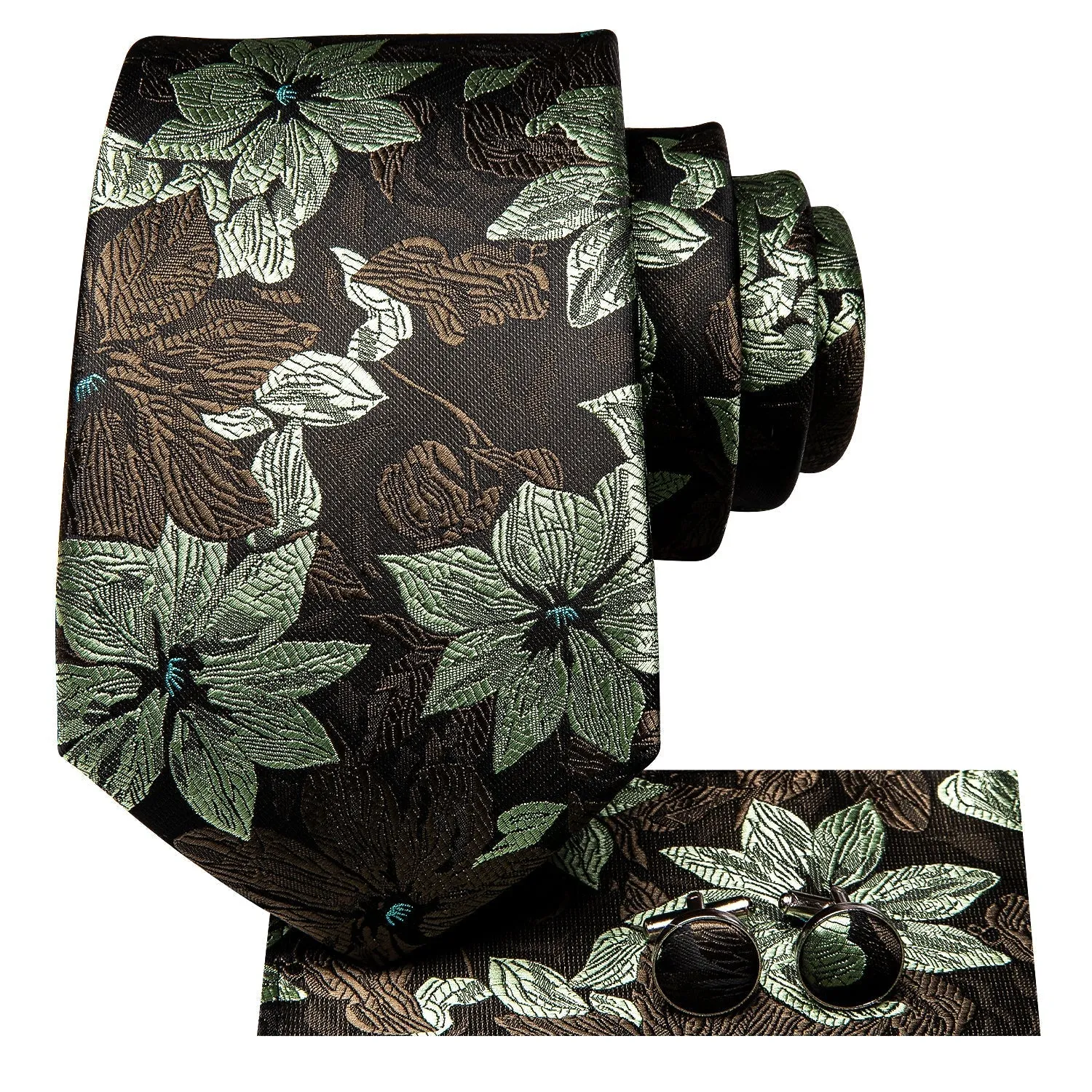 Ties2you Extra Long Tie 70 Inch Sage Green Floral Necktie Pocket Square Cufflinks Set sold by Ties2You product image thumbnail 2