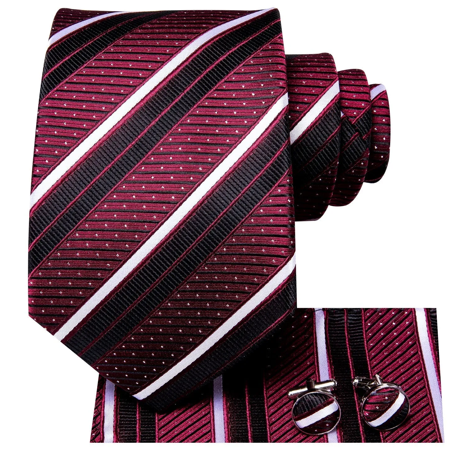 Ties2you Extra Long Necktie 70 Inches Burgundy Striped Tie Pocket Square Cufflinks Set sold by Ties2You product image thumbnail 3