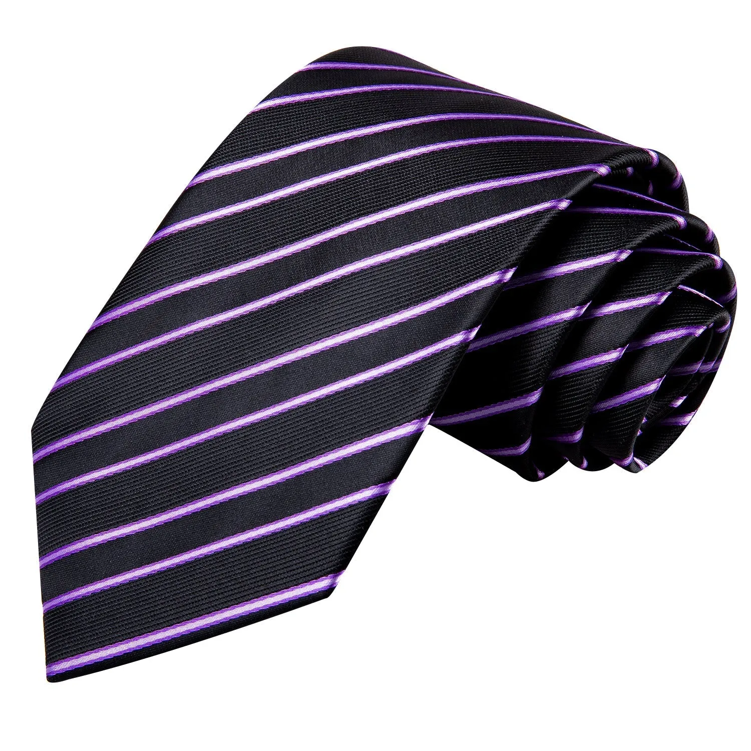 Black Purple Striped Men's 70 Inches Extra Length Tie Handkerchief Cufflinks Set sold by Ties2You product image thumbnail 5
