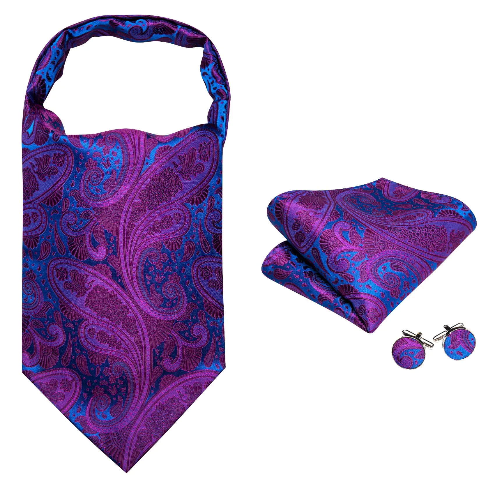 Ties2you Ascot Tie Purple Blue Paisley Silk Mens Ascot Cravat Tie Set sold by Ties2You product image thumbnail 4