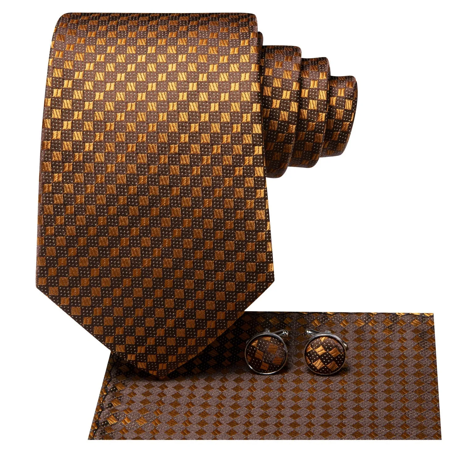 Ties2you Mens Tie Brown Golden Geometric Striped Silk Tie Set Fashion sold by Ties2You product image thumbnail 3
